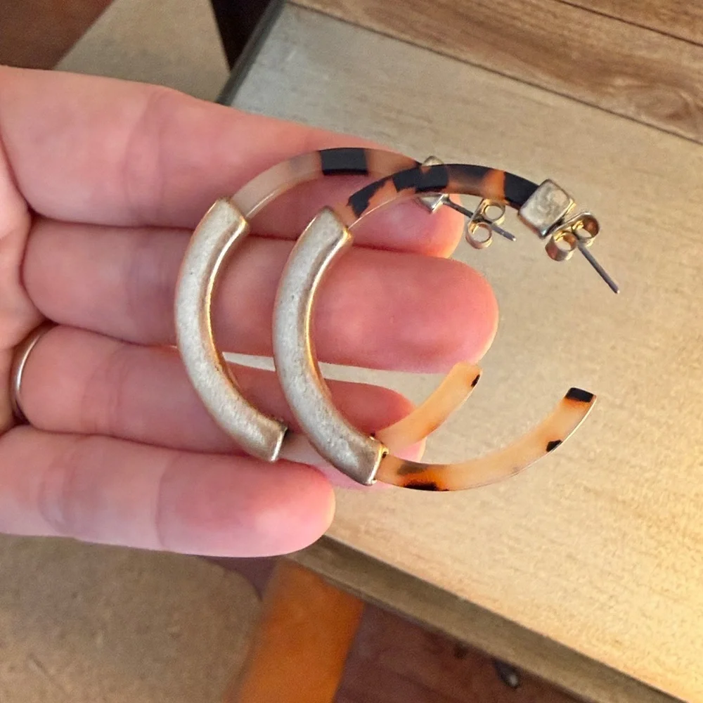 LOFT Brown and Tan Hoop Earrings